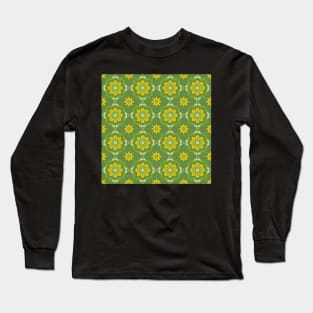 Mosaic Star Tile Pattern Green and Yellow Long Sleeve T-Shirt